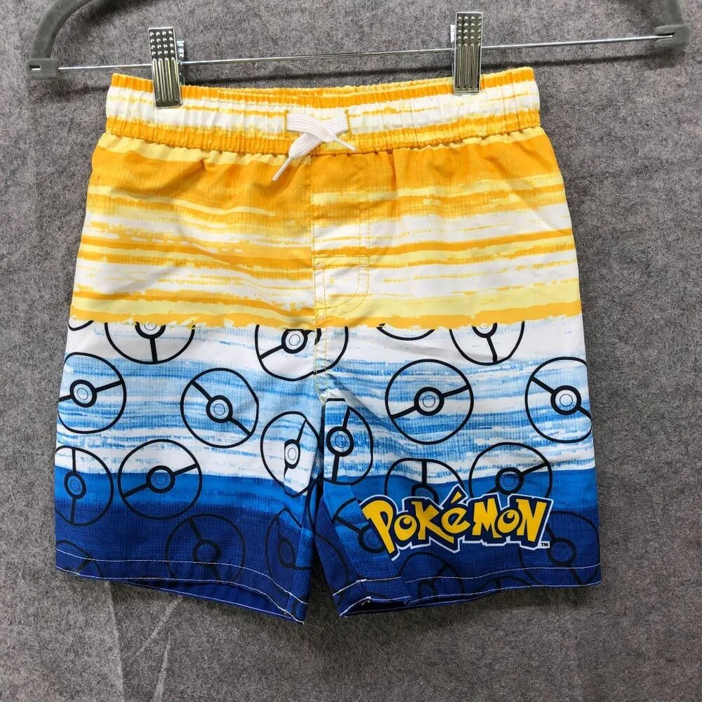 Pokemon Swim Trunks Boys Size S (5)‎ Yellow Blue Lined